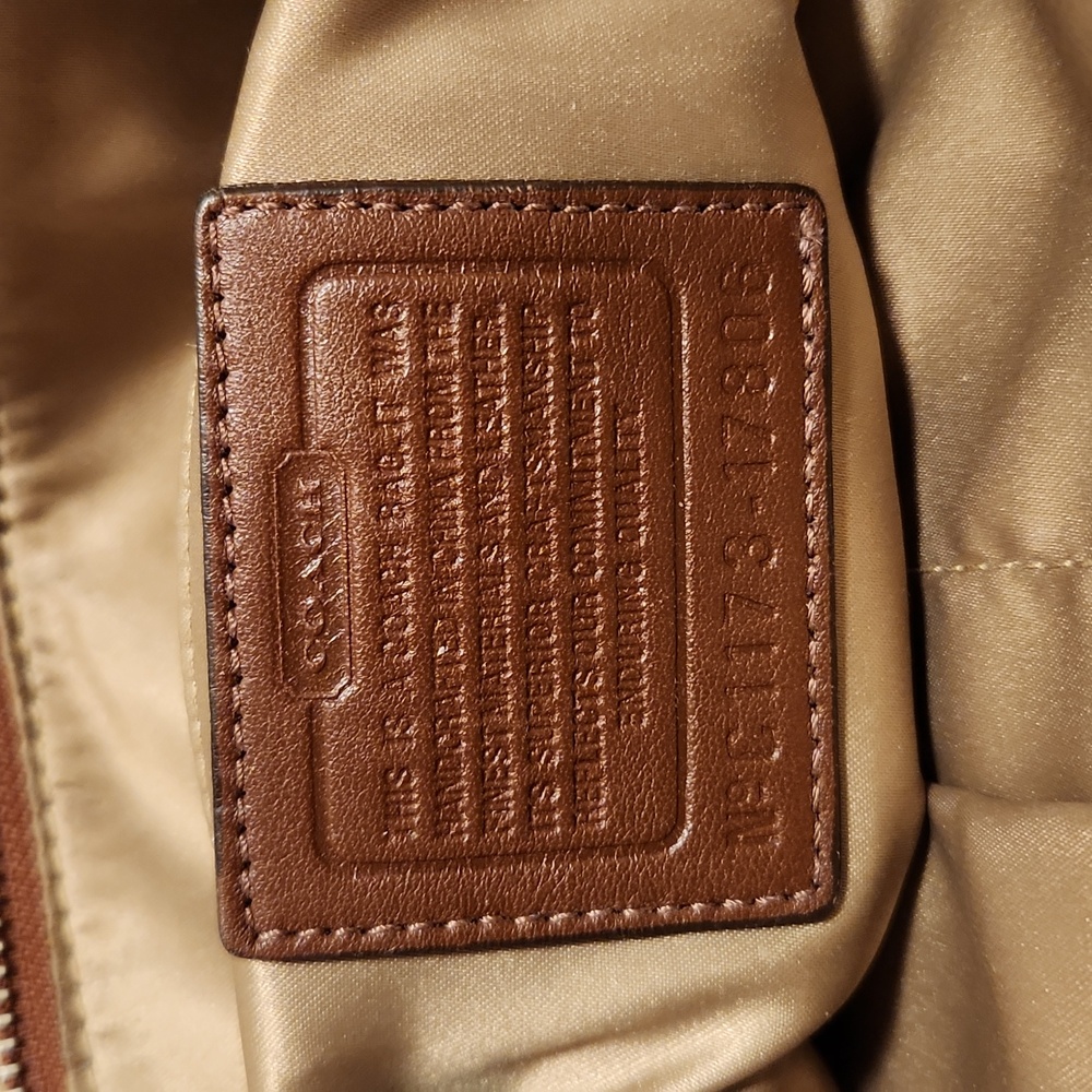 Coach Signature Tote with brown leather and silver chain links. - Picture 2 of 9